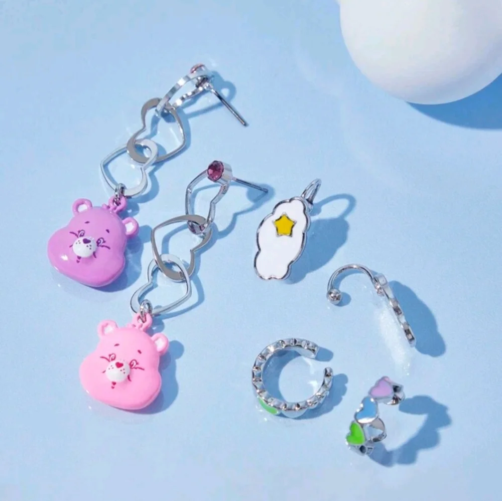 Care Bears Triple Heart Dangle Drop Earrings & Ear Cuffs New!